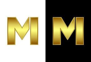 Initial alphabet M in gold color. Graphic alphabet symbol for corporate business identity vector