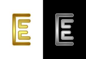 Initial alphabet E in gold and silver color. Graphic alphabet symbol for corporate business identity vector
