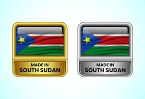 Made in South Sudan label icon in gold and silver color. Flag icon set for business vector
