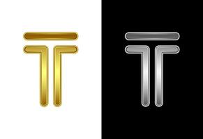 Initial alphabet T in gold and silver color. Graphic alphabet symbol for corporate business identity vector