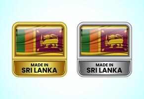 Made in Sri Lanka label icon in gold and silver color. Flag icon set for business vector