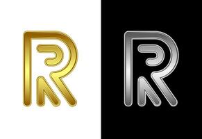 Initial alphabet R in gold and silver color. Graphic alphabet symbol for corporate business identity vector