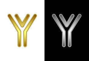 Initial alphabet Y in gold and silver color. Graphic alphabet symbol for corporate business identity vector