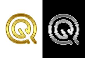 Initial alphabet Q in gold and silver color. Graphic alphabet symbol for corporate business identity vector