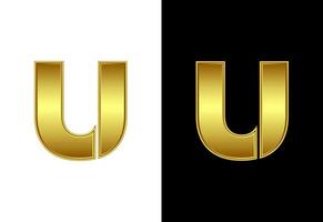 Initial alphabet U in gold color. Graphic alphabet symbol for corporate business identity vector