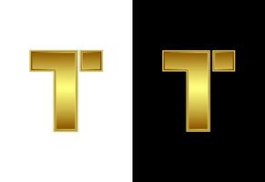Initial alphabet T in gold color. Graphic alphabet symbol for corporate business identity vector