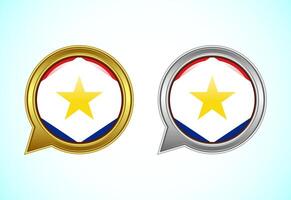 Saba flag speech bubble. Speaking flag icon in gold and silver color vector