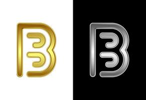 Initial alphabet B in gold and silver color. Graphic alphabet symbol for corporate business identity vector
