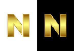 Initial alphabet N in gold color. Graphic alphabet symbol for corporate business identity vector