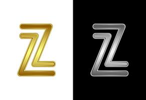 Initial alphabet Z in gold and silver color. Graphic alphabet symbol for corporate business identity vector