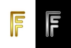Initial alphabet F in gold and silver color. Graphic alphabet symbol for corporate business identity vector