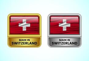 Made in Switzerland label icon in gold and silver color. Flag icon set for business vector