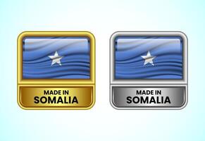 Made in Somalia label icon in gold and silver color. Flag icon set for business vector