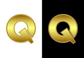Initial alphabet Q in gold color. Graphic alphabet symbol for corporate business identity vector