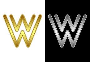 Initial alphabet W in gold and silver color. Graphic alphabet symbol for corporate business identity vector