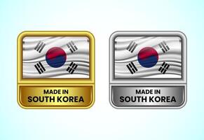 Made in South Korea label icon in gold and silver color. Flag icon set for business vector