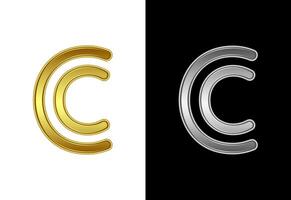 Initial alphabet C in gold and silver color. Graphic alphabet symbol for corporate business identity vector