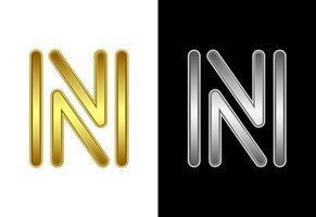 Initial alphabet N in gold and silver color. Graphic alphabet symbol for corporate business identity vector