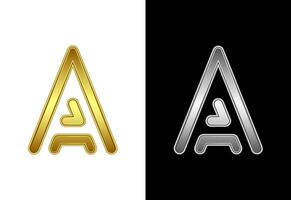 Initial alphabet A in gold and silver color. Graphic alphabet symbol for corporate business identity vector