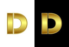 Initial alphabet D in gold color. Graphic alphabet symbol for corporate business identity vector