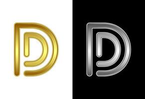 Initial alphabet D in gold and silver color. Graphic alphabet symbol for corporate business identity vector