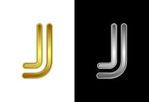Initial alphabet J in gold and silver color. Graphic alphabet symbol for corporate business identity vector