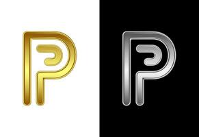 Initial alphabet P in gold and silver color. Graphic alphabet symbol for corporate business identity vector