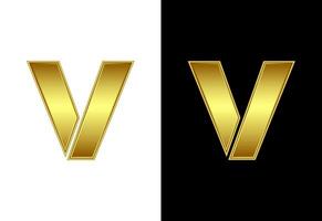 Initial alphabet V in gold color. Graphic alphabet symbol for corporate business identity vector