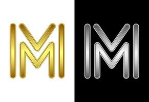 Initial alphabet M in gold and silver color. Graphic alphabet symbol for corporate business identity vector