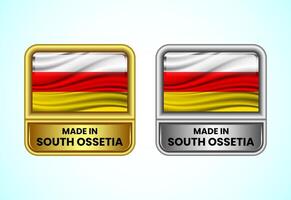 Made in South Ossetia label icon in gold and silver color. Flag icon set for business vector