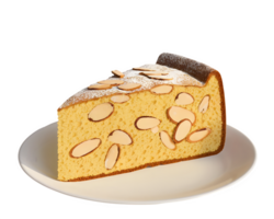 Delicious almond cake slice homemade nutty dessert with powdered sugar a Isolated on transparent background png