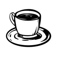 Coffee Cup Illustration in linear style. Mug of hot beverage drawn with hand-drawn contours for coffee shop branding greeting card. Minimalist line art design perfect for icons or logos. vector