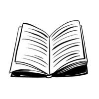 book illustration. Hand-drawn design of an open book with pages, symbolizing education and knowledge. A linear, minimalist illustration for educational content or visual storytelling. vector