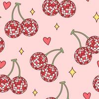 Valentine Disco cherry seamless pattern background. vector