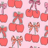 Cherry with ribbon bow for valentine seamless pattern background. vector
