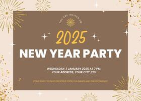 Gold and Beige New Year Party Greeting Card template