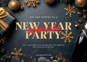 Black Gold New Year Party Invitation Card template