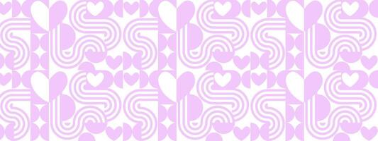 Valentine's day abstract geometric seamless pattern in Bauhaus style. a purple and white background with a wavy pattern vector
