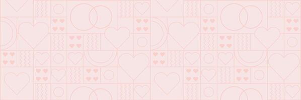 Valentine's day abstract geometric seamless pattern in Bauhaus style. a pink background with hearts and circles vector