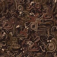 Seamless brown camouflage pattern with abstract wavy shapes, swirls, twirls, paint brush strokes, blots, spattered paint. Dense random composition. Grunge texture vector