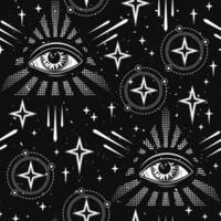 Pattern with all seeing eye, eye of providence in pyramid Concept of harmony of universe, wisdom, knowledge, extended mind. Psychedelic surreal illustration. Good for groovy, hippie, mystical style. vector