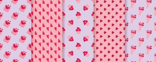Set of Valentines days seamless patterns vector