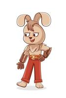 Illustration of a hare with bionic prosthetic arms in a cute cartoon style. vector