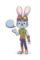 Illustration of a hare with a bionic prosthetic arm in a cute cartoon style. vector