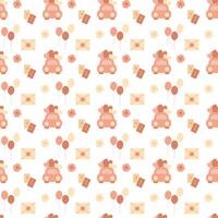Cute pastel colored seamless pattern, romantic pattern with car with hearts, envelope, balloons vector