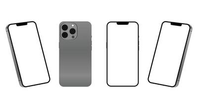 smartphone mockup white screen. mobile phone Isolated on White Background. phone different angles views vector