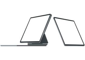 Modern Tablet Computer With Keyboard Stand, Front and Side View, Isolated on White Background. vector