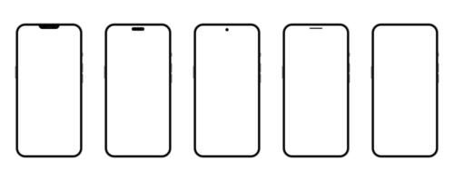 Modern Smartphone Collection Set Notch Bezel Flat Blank Mockup Touchscreen Display Technology Gadget Illustration vector