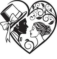 Elegant black and white heart shape with a bow and top hat vector