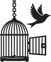 Bird flying from open birdcage vector